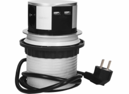 Orno Nábytková zásuvka O 10 cm výsuvná z desky stolu pomocí USB nabíječky a 1,5 m kabelu, 3x2P+Z, 2xUSB, verze schuko
