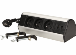 Orno Nábytková zásuvka se šroubovacími svorkami, USB nabíječkou a 1,8m kabelem, 3x2P+Z, 2xUSB