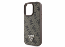 Guess PU 4G Strass Triangle Metal Logo Zadní Kryt pro iPhone 16 Pro Max Brown