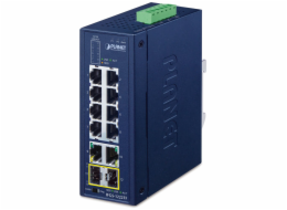 Planet IFGS-1222TF průmyslový L2 switch, 8x 10/100TX, 2x 1Gb, 2x 1Gb SFP, -40~75°C, 9-48VDC, IP30, fanless, RING
