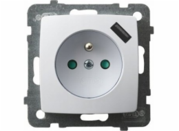 Ospel Jednoduchá zásuvka Ospel Karo GP-1SZPUSB 2.1A/m/00 s uzemněním a krytkami s USB nabíječkou 2.1A bílá