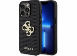 Guess Guess GUHCP15LPSP4LGK Pevný kožený kryt pro iPhone 15 Pro 6.1 černý/černý s perforovaným třpytivým logem 4G