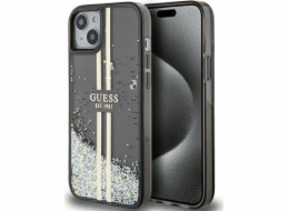 Guess Guess GUHCP15SLFCSEGK pevný kryt pro iPhone 15 / 14 / 13 6.1 černý/černý s tekutými třpytkami a zlatými pruhy