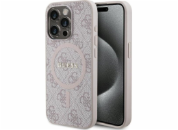 Guess Guess GUHMP15LG4GFRP Pevný kryt pro iPhone 15 Pro 6.1 růžový/růžový 4G Collection Leather Metal Logo MagSafe