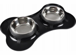 Kerbl Dvojitá miska pro psy ve tvaru kosti, nerezová ocel, O 14 cm, černá