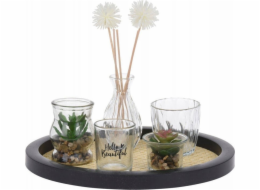 Home Styling Collection Kolekce bytového stylingu Glamour podnos se skleněnými vázami a umělými rostlinami, O 30 cm