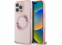 Guess Guess GUHMP16XHFWFCP pevný kryt IML Flowers Wreath MagSafe pro iPhone 16 Pro Max 6.9 růžový/růžový
