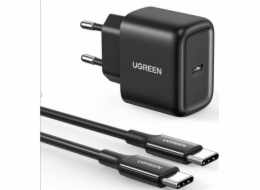 Ugreen Nabíječka UGREEN CD250 do sítě, 25W, USB-C (černá) + kabel USB-C na USB-C, 2m (černý)
