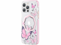 Kingxbar Magnetický kryt Kingxbar Butterfly Series pro iPhone 14 Plus, růžový, MagSafe s motýly