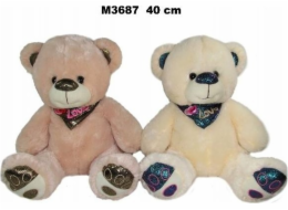 Sun-Day Plyšový medvěd 40 cm sedí s šálou LOVE SA FOL