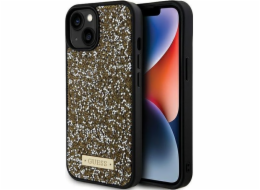 Guess Guess GUHCP15SPFGSBSD pevný kryt pro iPhone 15 6.1 žlutý/žlutý s kovovým logem a kamínky