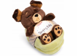 NICI NICI 49748 Hnědý maskot pes 12 cm spící v košíku, zelený ZELENÝ