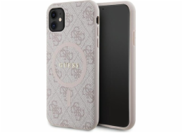Guess Guess GUHMN61G4GFRP pevný kryt pro iPhone 11 6.1 / Xr růžový/růžový 4G Collection kožený kovový logo MagSafe