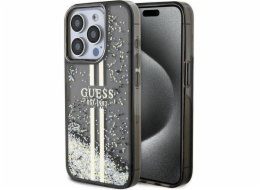 Guess Guess GUHCP15XLFCSEGK pevný kryt pro iPhone 15 Pro Max 6.7 černý/černý s tekutými třpytkami a zlatými pruhy
