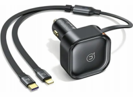Usams Nabíječka USAMS C41, autonabíječka s navíjecím kabelem, 2xUSB-C, PD 30W, rychlé nabíjení, černá/černá