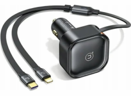 Usams Nabíječka USAMS C41, autonabíječka s navíjecím kabelem, 1x USB-C, 1x Lightning PD 30W, rychlé nabíjení, černá/černá