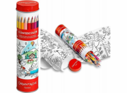 Caran d`Arche CARAN D'ACHE Barevné tužky Swisscolor, v kovové tubě, s omalovánkou, 18 ks, různé barvy