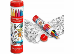 Caran d`Arche Akvarelové fixy CARAN D'ACHE Swisscolor, v kovové tubě, s omalovánkou, 10 ks, mix barev