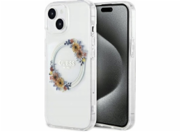 Guess Originální pevný kryt GUHMP15SHFWFCT pro iPhone 15 (kompatibilní s Magsafe / květinový věnec / průhledný)