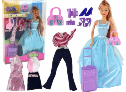 LeanToys Sada panenky s šaty, kufrem, kabelkou a dobrodružstvím