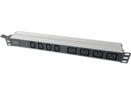 Digitus 1U hliníkový napájecí kabel PDU, montovatelný do racku, 4x C13, 4x C19, 2x 16A zástrčka, 250VAC 50/60Hz otevřený konec | DN-95423