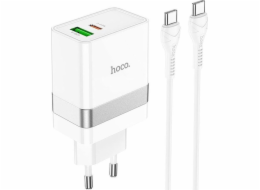 Hoco Nabíječka HOCO do zásuvky s USB A + Type-C + kabelem Type-C na Type-C PD QC3.0 3A 30W N21 bílá