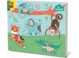 SES SES dřevěné puzzle s dotýkatelnými zvířátky 13132 31326