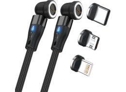 Realpower USB kabel Magnetický kabel RealPower, 1 m, 2x magnetický, černý s adaptérem