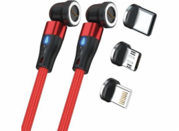 Realpower Magnetický kabel RealPower, 1 m, 2x magnetický, červený s adaptéry