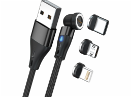 Realpower USB kabel Magnetický kabel RealPower 3 A, 2 m, černý s adaptérem