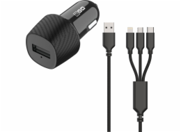 2GO Nabíječka 2GO KFZ 3000mA 3v1 Micro-USB, Lightning, USB-C sw