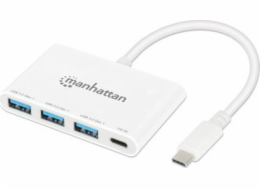 Manhattan MANHATTAN 3portový USB 3.0 Hub typu C s PD portem 3x USB-A bílý
