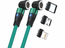 Realpower Magnetický kabel RealPower USB kabel, 1 m 2x magnetický, zelený s adaptéry