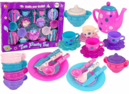 LeanToys Sada na čaj hrnky, talíře, příbory, misky, fialová