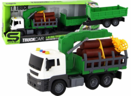 LeanToys Nákladní vůz s jeřábem Přívěs Třecí pohon Zvuky Zelené dřevo 1:16