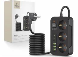 Tech-Protect Prodlužovací kabel TECH-PROTECT PC3X6, 3x6 zásuvek, 3x USB, 3x Type-C a 3x 6x 200 cm, černý