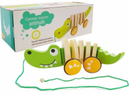LeanToys Dřevěný krokodýl na kolečkách 18 cm