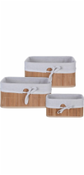 Sada košíků bambus / textil 3 ks přírodní KO-MA1000020