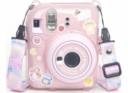 LoveInstant Pouzdro pro FujiFilm Fuji INSTAX Mini 12 + samolepky a kapsa na fotografie / jogurtový králík / růžové třpytky