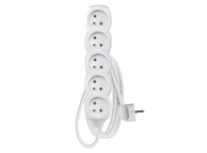 Prodlužovací kabel 1,5m / 5 zásuvek / bílý / PVC / 1mm2