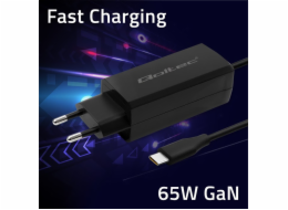 Qoltec 65W GaN nabíječka do zásuvky | 5–20 V | 3–3,25 A | USB-C 3.1
