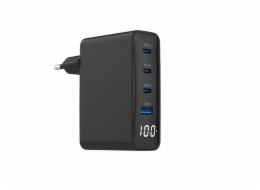 Gembird Univerzální nabíječka 100W GaN 1xUSB-A 3xUSB-C rychlé nabíjení LCD černá
