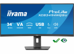 iiyama ProLite XCB3494WQSU-B1 - LED monitor - zakřivená - 34" - 3440 x 1440 UWQHD @ 120 Hz - VA - 350 cd/m2 - 3000:1 - 0.4 ms - HDMI, DisplayPort, USB-C - reproduktory - matná čerň