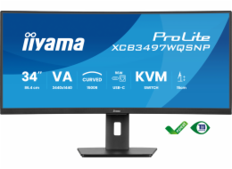 iiyama ProLite XCB3497WQSNP-B1 - LED monitor - zakřivená - 34" - 3440 x 1440 UWQHD @ 120 Hz - VA - 350 cd/m2 - 3000:1 - 0.4 ms - HDMI, DisplayPort, USB-C - reproduktory - matná čerň