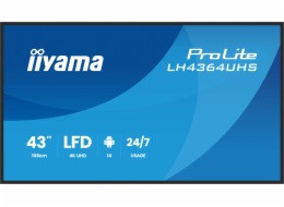 iiyama ProLite LH4364UHS-B1AG - 43" Třída úhlopříčky (42.5" zobrazitelný) displej LCD s LED podsvícením - digital signage - s vestavěný přehrávač médií SoC - 4K UHD (2160p) 3840 x 2160 - černý rám s m