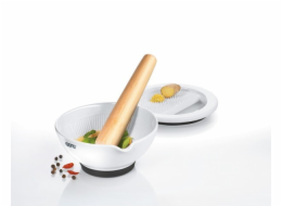GEFU SURI vlašský ořech, Bílá Porcelán, Teak wood Hmoždíš s paličkou