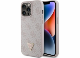 Guess Guess GUHCP15XP4TDPP Pevný kožený kryt pro iPhone 15 Pro Max 6.7 růžový/růžový 4G s diamantovým trojúhelníkem