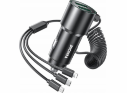 WEKOME Autonabíječka s vestavěným kabelem 3v1 USB-C / Lightning / Micro USB + 2x USB-A 33W černá