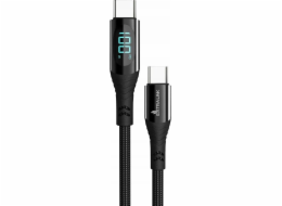 Extralink Pletený kabel USB Type-C na USB Type-C Smart Life 100W 2m černý s LED displejem