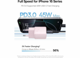 Nabíječka do sítě Baseus PicoGo 45W, 1xUSB-C růžová